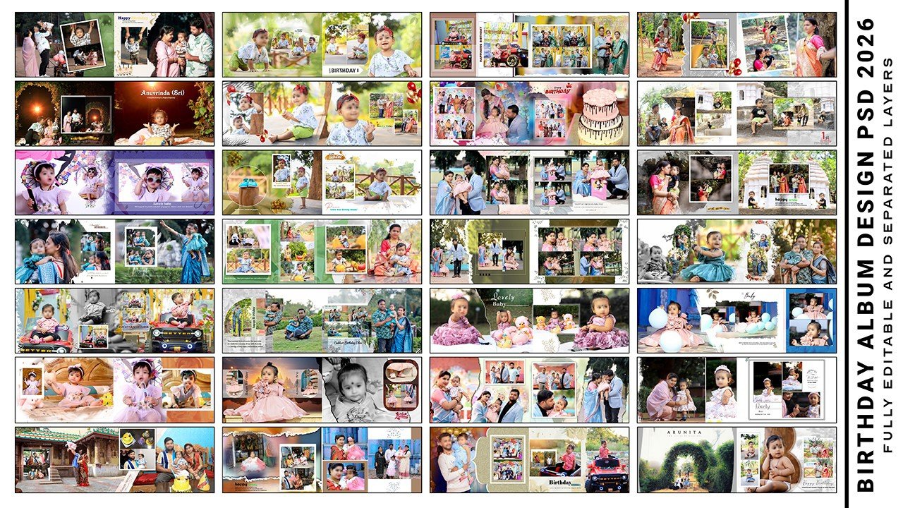 Birthday album design psd - In This Pack Have ~ 70+12x36 Birthday album psd