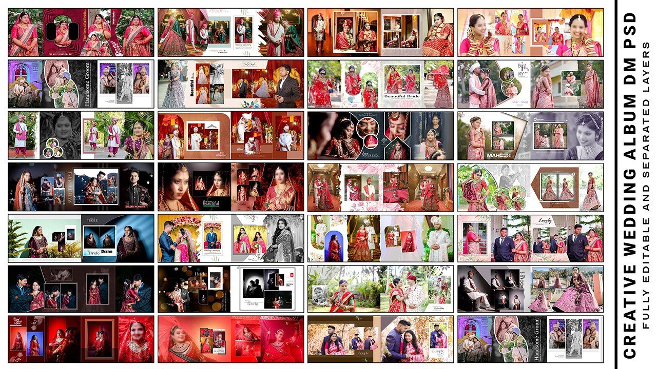 12x36 DM Psd Template - In Mega Pack Have Aproxx 200 Wedding Album DM PSDAlbum Design Cover - We Added In This Pack Modern wedding album cover design PSD